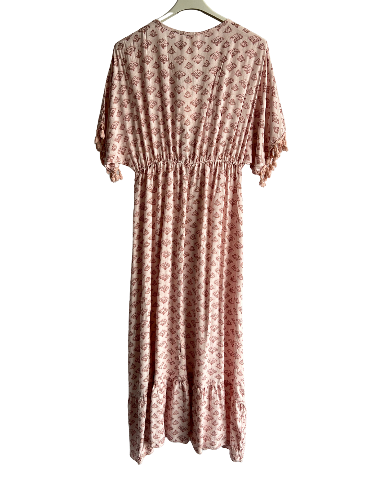 Summer Tassel Tie Dye Short Sleeve Long Maxi Dress In Pink