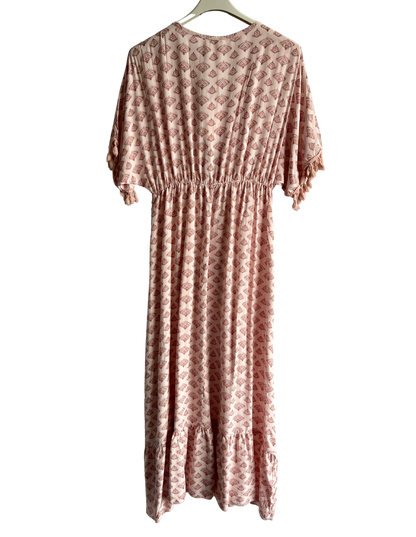 Summer Tassel Tie Dye Short Sleeve Long Maxi Dress In Pink