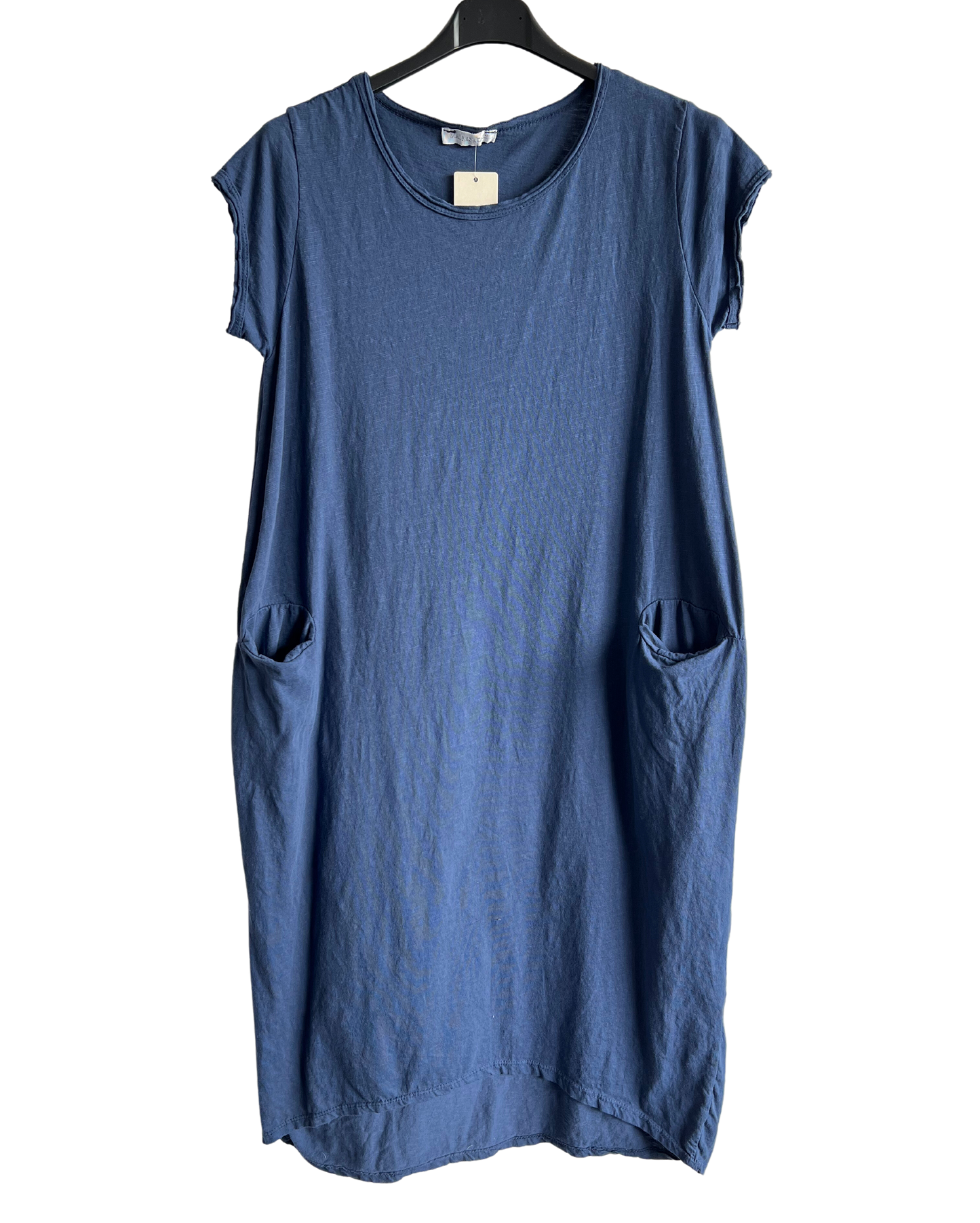 Quirky Soft Cotton Stretch 2 Pocket Long Tunic Dress In Navy