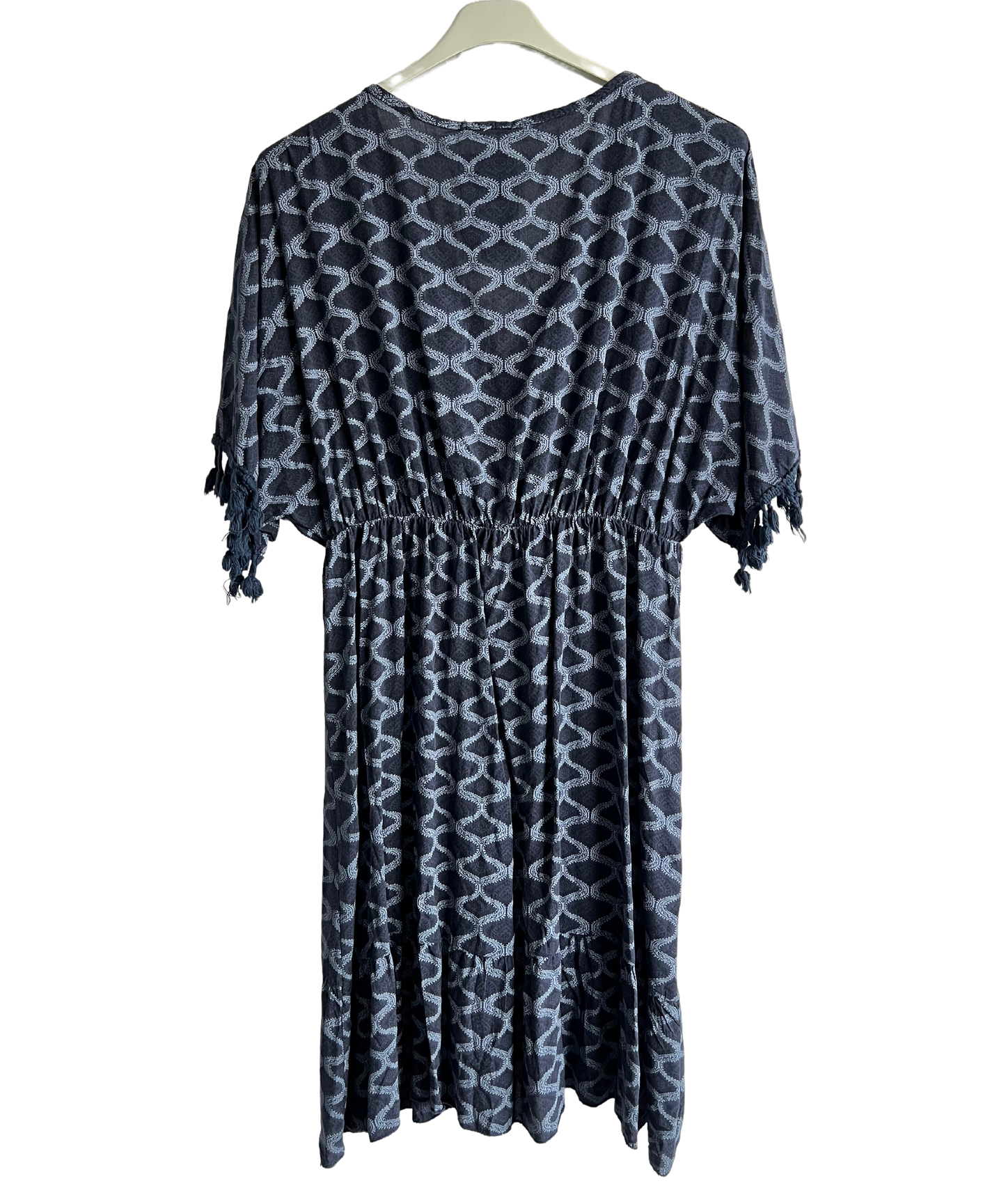 Summer Lightweight Tassel Tie Dye Mid Length Dress In Navy