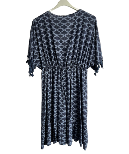 Summer Lightweight Tassel Tie Dye Mid Length Dress In Navy