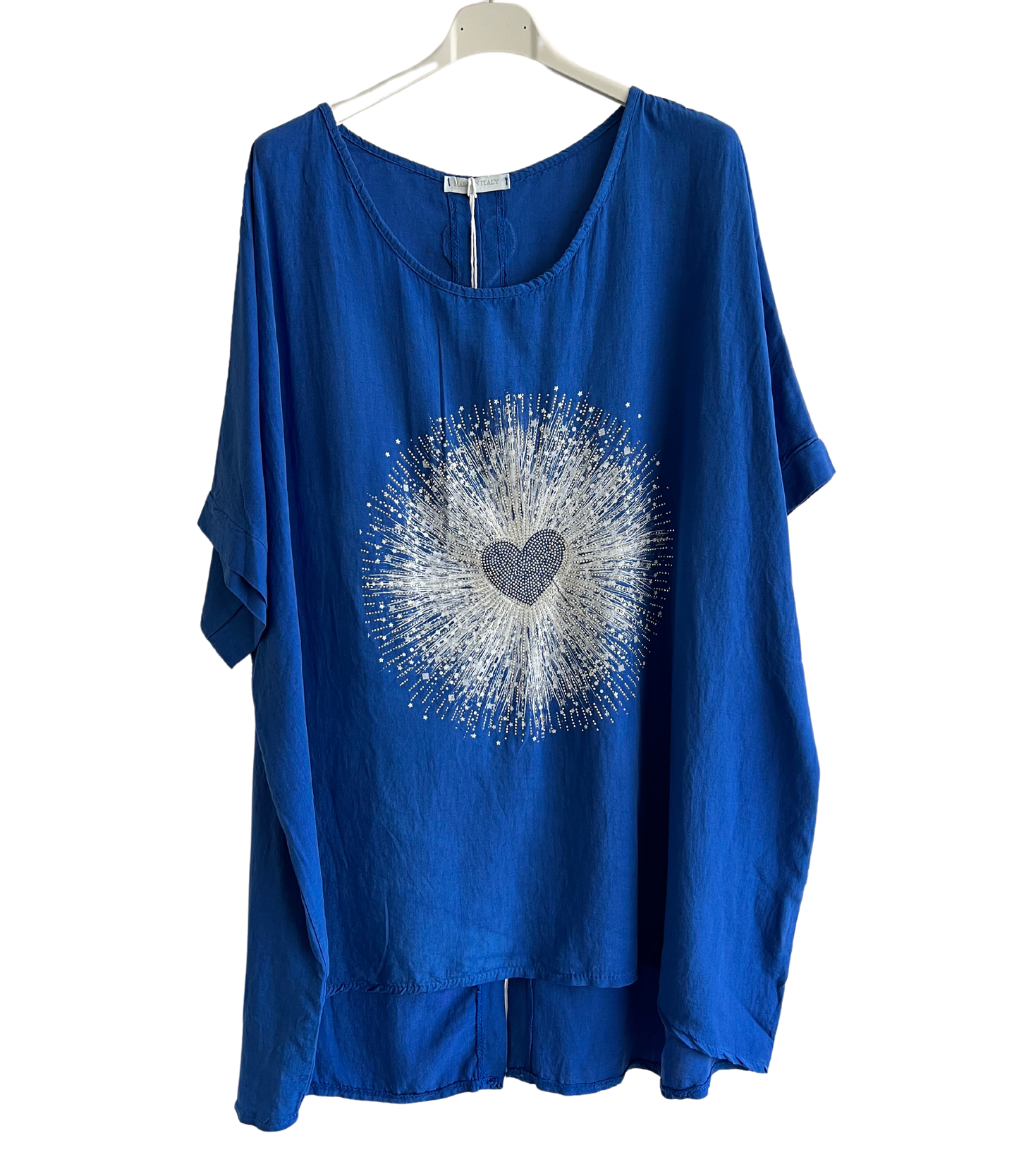 Heart Sequin Burst Effect Tie Dye Top In Royal Blue