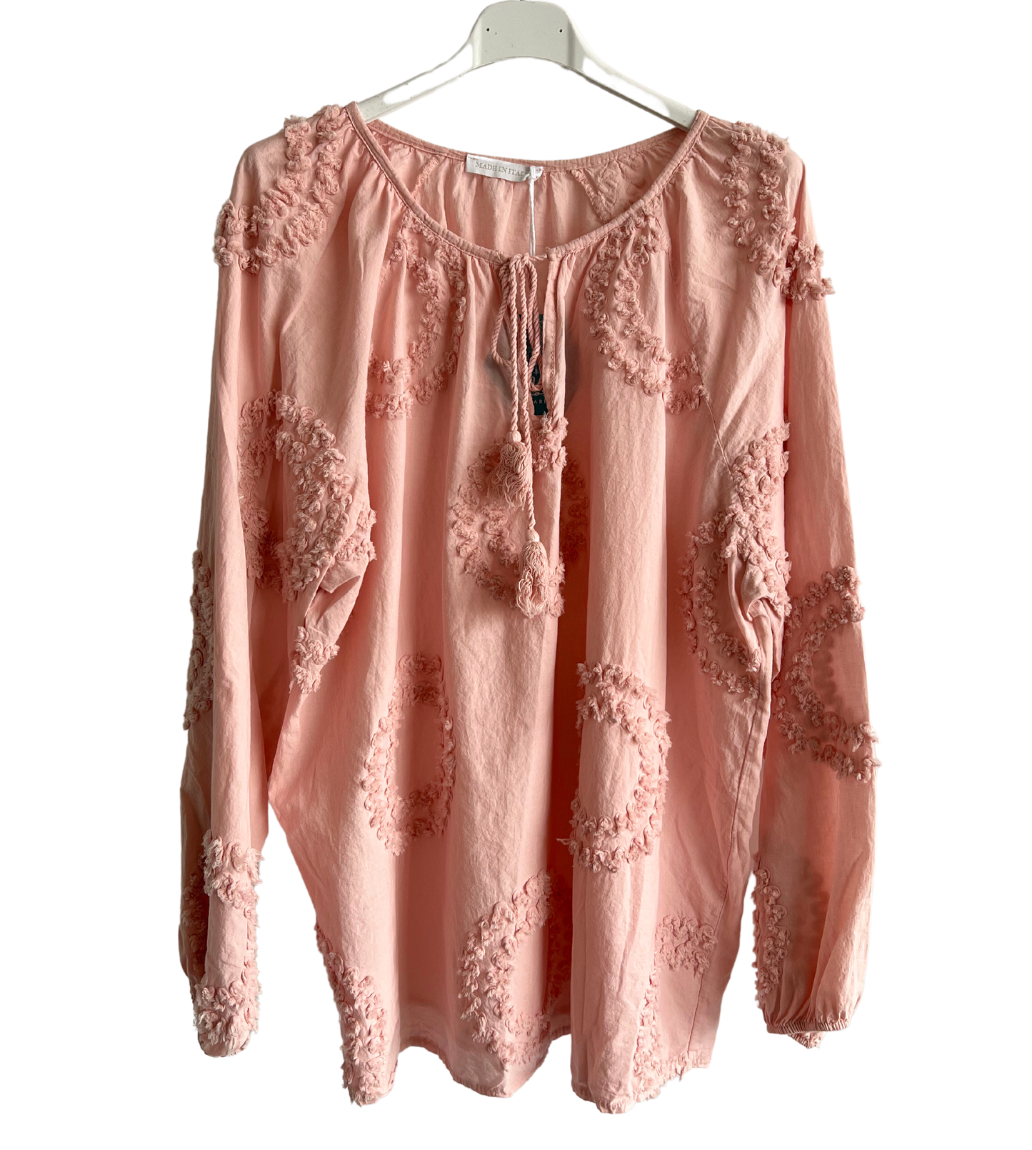 Summer Tassel Tie Cotton Circle Pattern Top In Pink