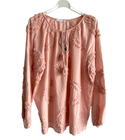 Summer Tassel Tie Cotton Circle Pattern Top In Pink