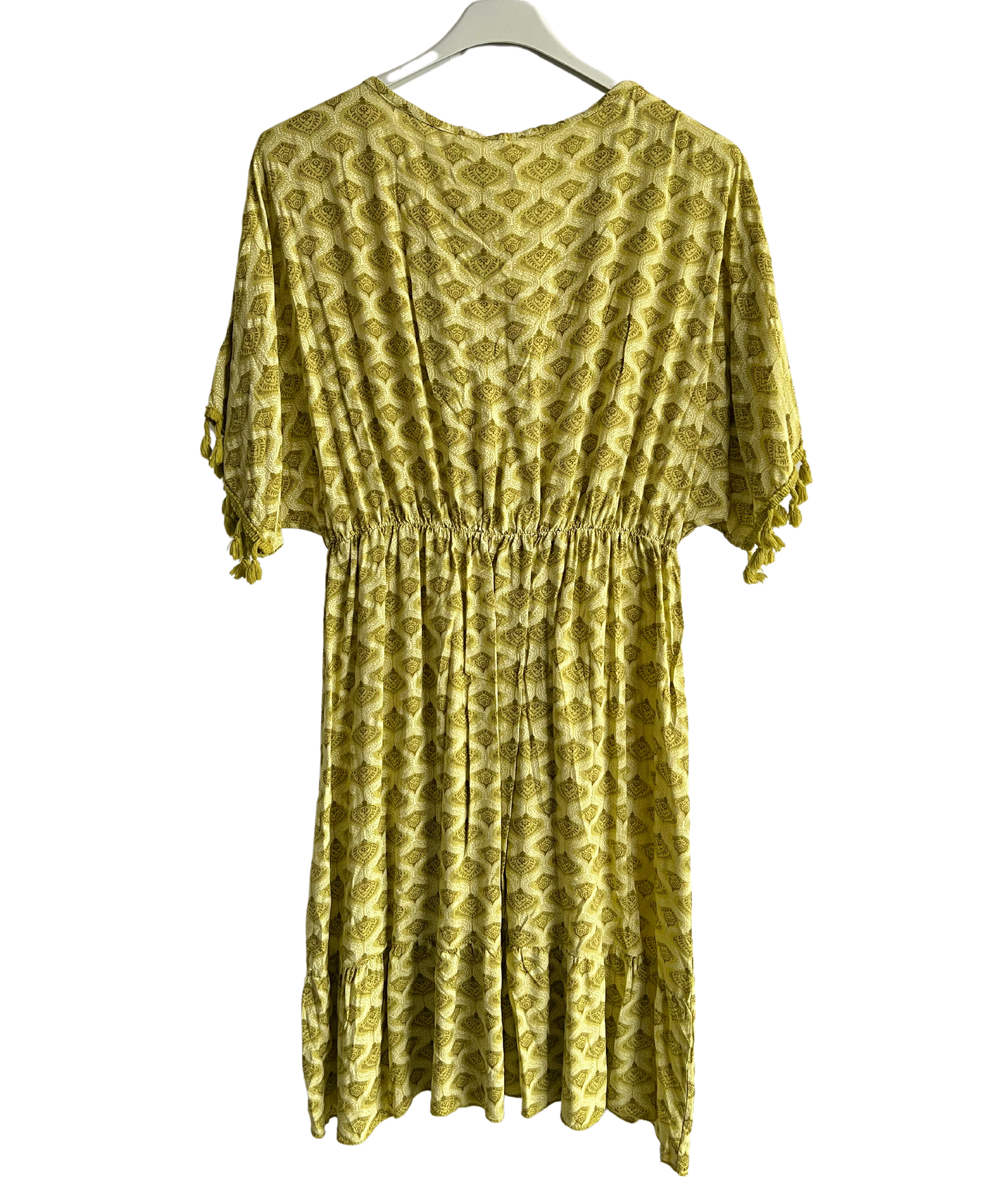 Summer Lightweight Tassel Tie Dye Mid Length Dress In Mustard Yellow