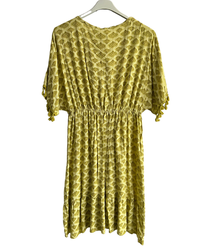 Summer Lightweight Tassel Tie Dye Mid Length Dress In Mustard Yellow