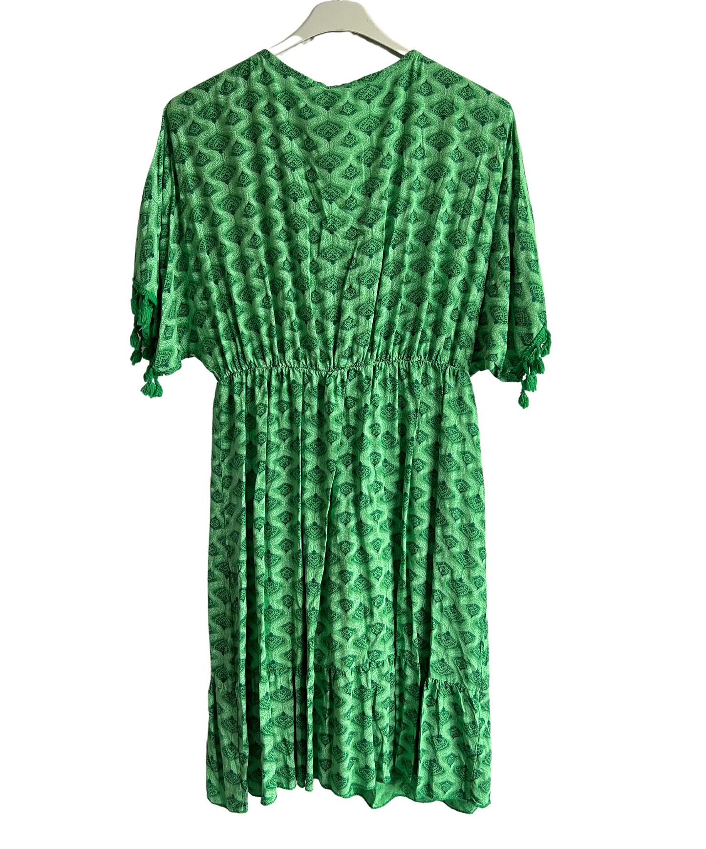 Summer Lightweight Tassel Tie Dye Mid Length Dress In Gucci Green