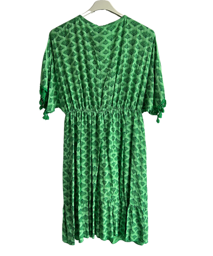 Summer Lightweight Tassel Tie Dye Mid Length Dress In Gucci Green