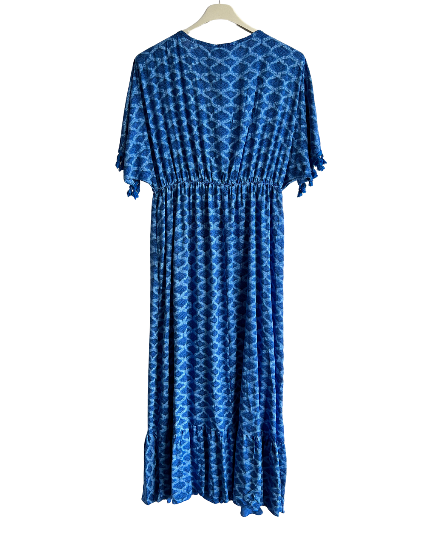 Summer Tassel Tie Dye Short Sleeve Long Maxi Dress In Royal Blue