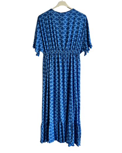 Summer Tassel Tie Dye Short Sleeve Long Maxi Dress In Royal Blue