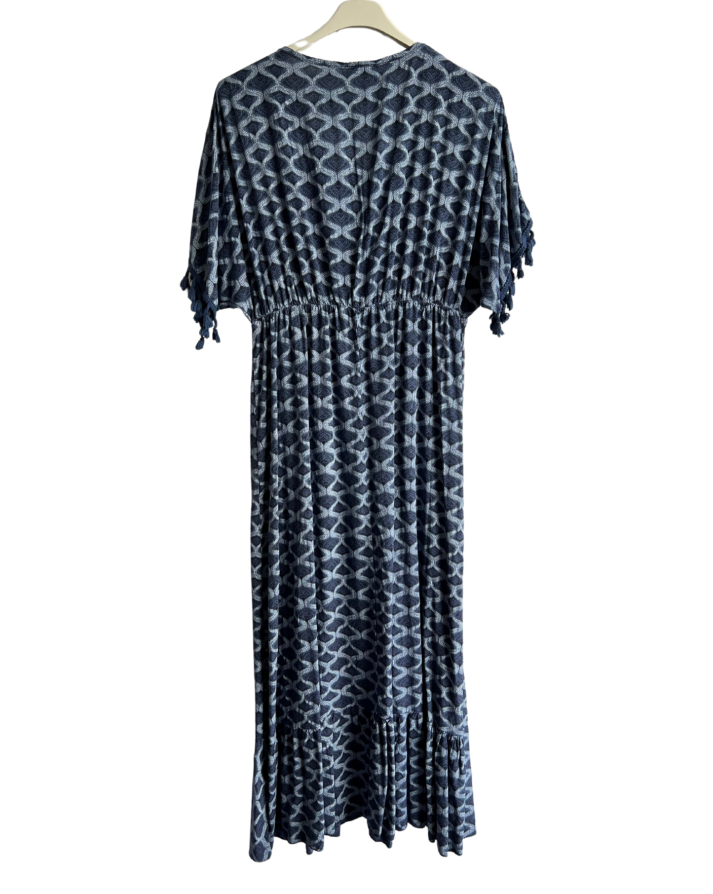 Summer Tassel Tie Dye Short Sleeve Long Maxi Dress In Navy