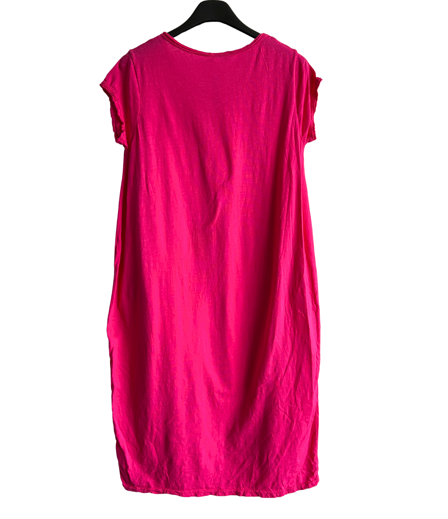 Quirky Soft Cotton Stretch 2 Pocket Long Tunic Dress In Fuchsia