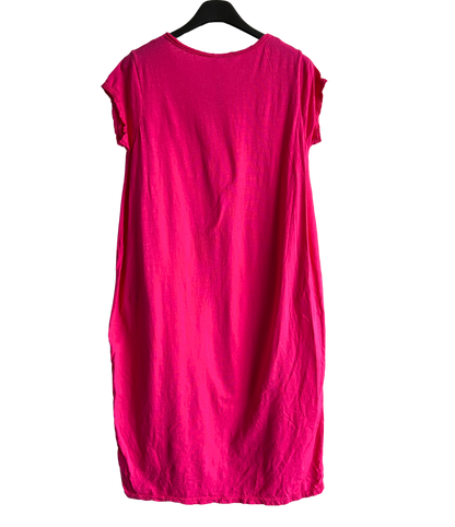 Quirky Soft Cotton Stretch 2 Pocket Long Tunic Dress In Fuchsia