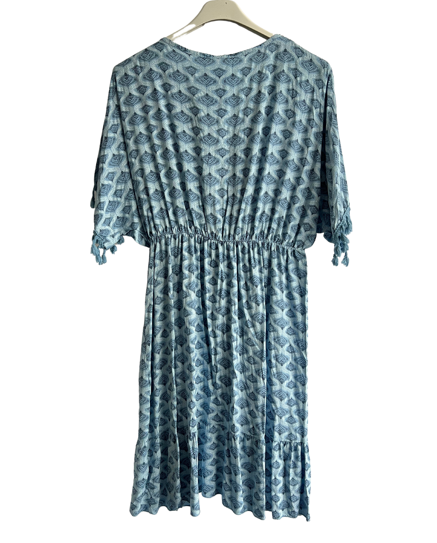 Summer Lightweight Tassel Tie Dye Mid Length Dress In Light Blue