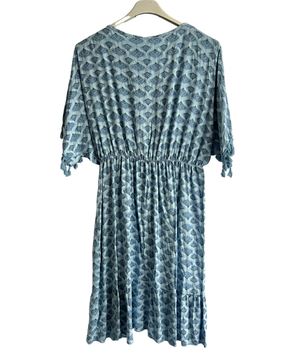 Summer Lightweight Tassel Tie Dye Mid Length Dress In Light Blue