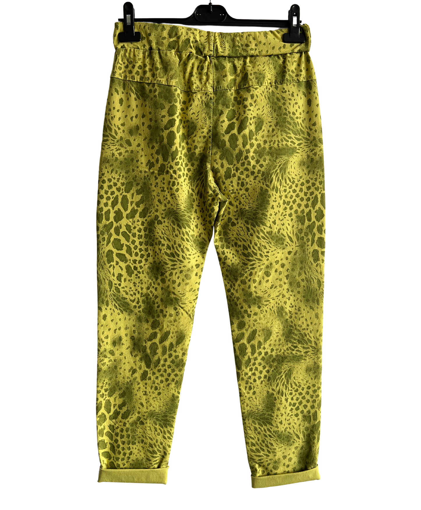 Leopard Print Stretchy Magic Pants In Lime