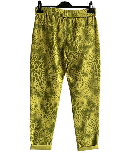 Leopard Print Stretchy Magic Pants In Lime