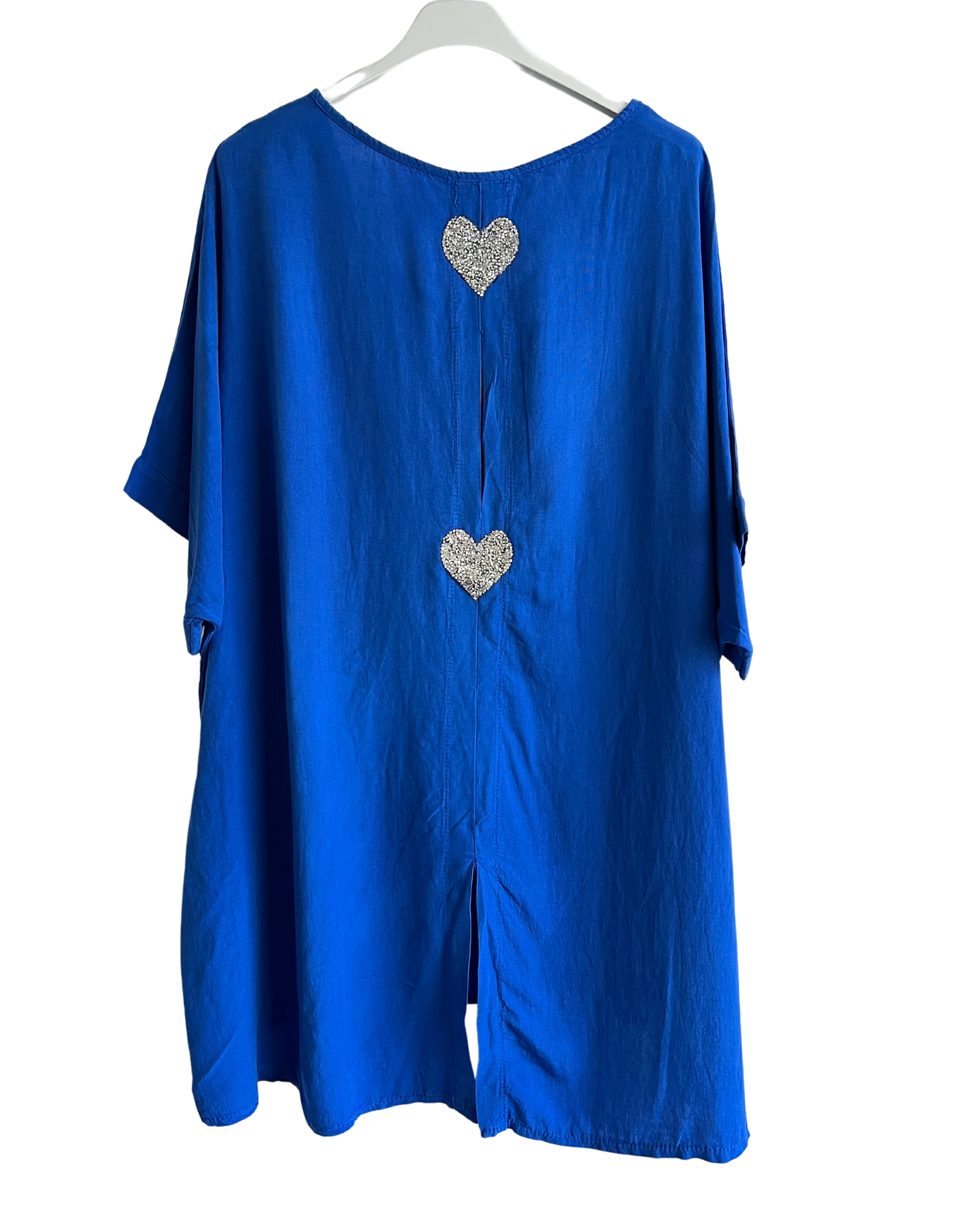 Heart Sequin Burst Effect Tie Dye Top In Royal Blue