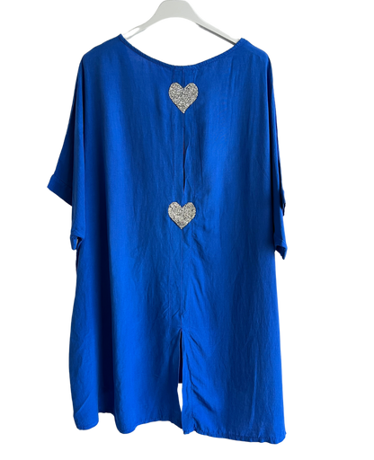 Heart Sequin Burst Effect Tie Dye Top In Royal Blue