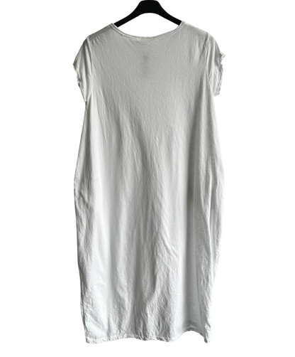 Quirky Soft Cotton Stretch 2 Pocket Long Tunic Dress In White