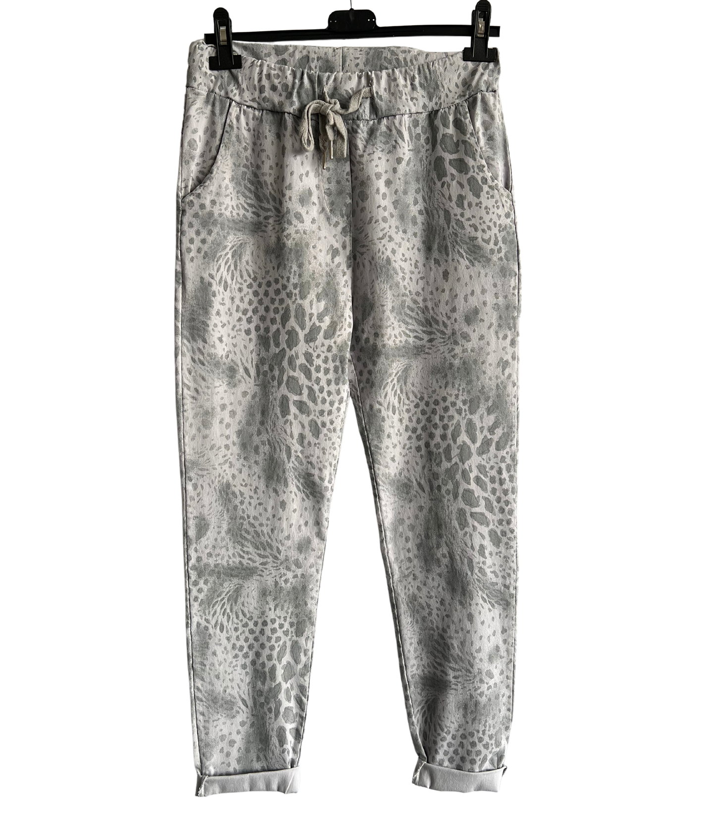 Leopard Print Stretchy Magic Pants In Silver