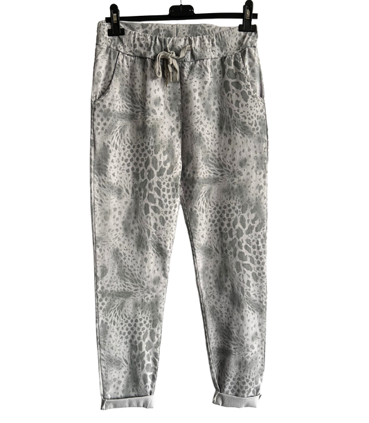 Leopard Print Stretchy Magic Pants In Silver