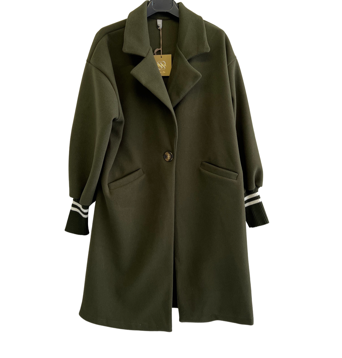 Wool Blend Stylish Fitted Coat In Khaki