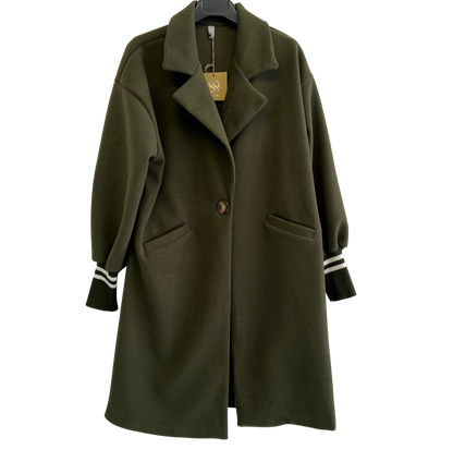 Wool Blend Stylish Fitted Coat In Khaki