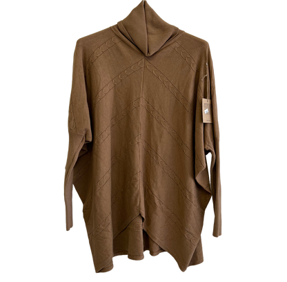 Batwing Rolled Up Neck Arrow Chain Design Jumper In Camel