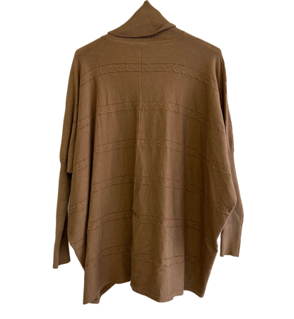 Batwing Rolled Up Neck Arrow Chain Design Jumper In Camel