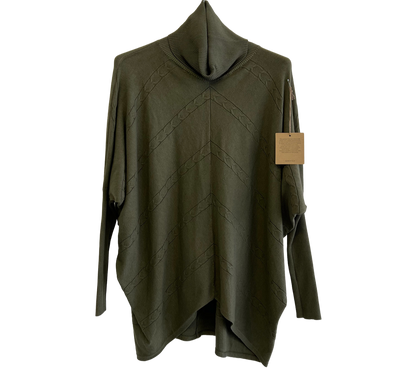 Batwing Rolled Up Neck Arrow Chain Design Jumper In Khaki