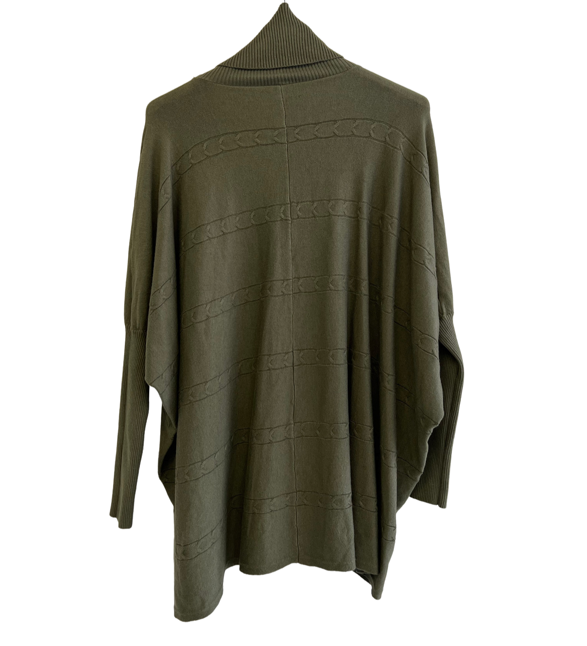 Batwing Rolled Up Neck Arrow Chain Design Jumper In Khaki