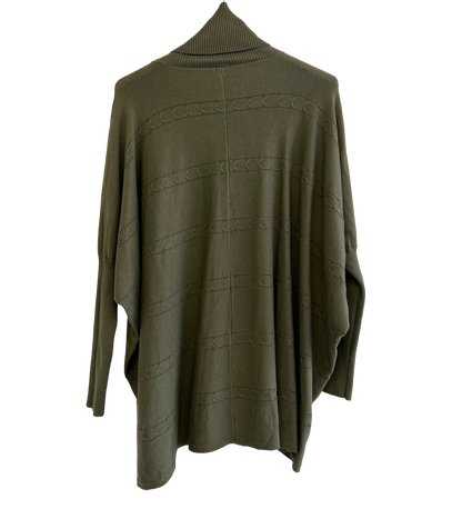 Batwing Rolled Up Neck Arrow Chain Design Jumper In Khaki