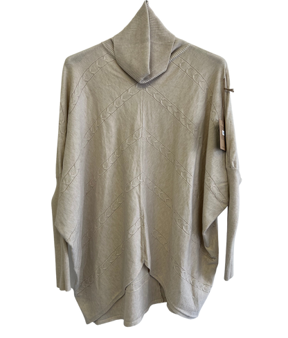 Batwing Rolled Up Neck Arrow Chain Design Jumper In Cream