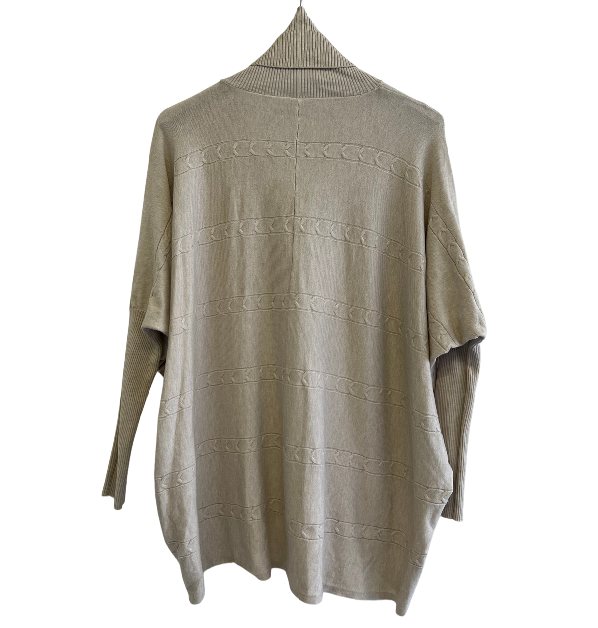 Batwing Rolled Up Neck Arrow Chain Design Jumper In Cream