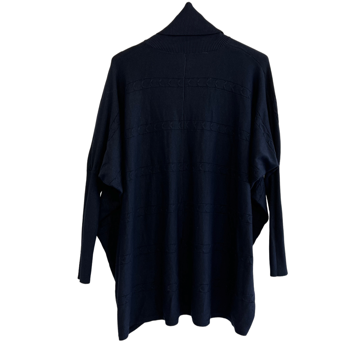 Batwing Rolled Up Neck Arrow Chain Design Jumper In Navy