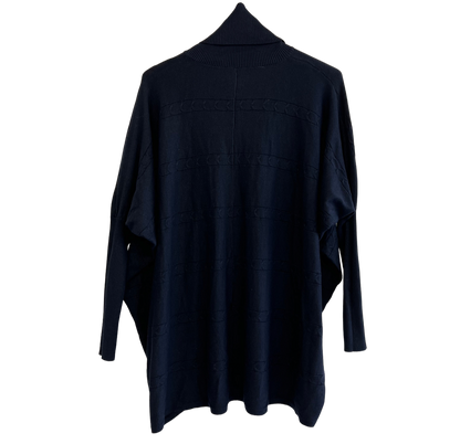 Batwing Rolled Up Neck Arrow Chain Design Jumper In Navy