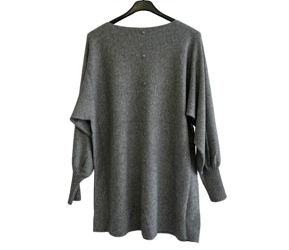 Button Back Soft Knit Cuffed Arm Scoop Neck Jumper In Light Grey