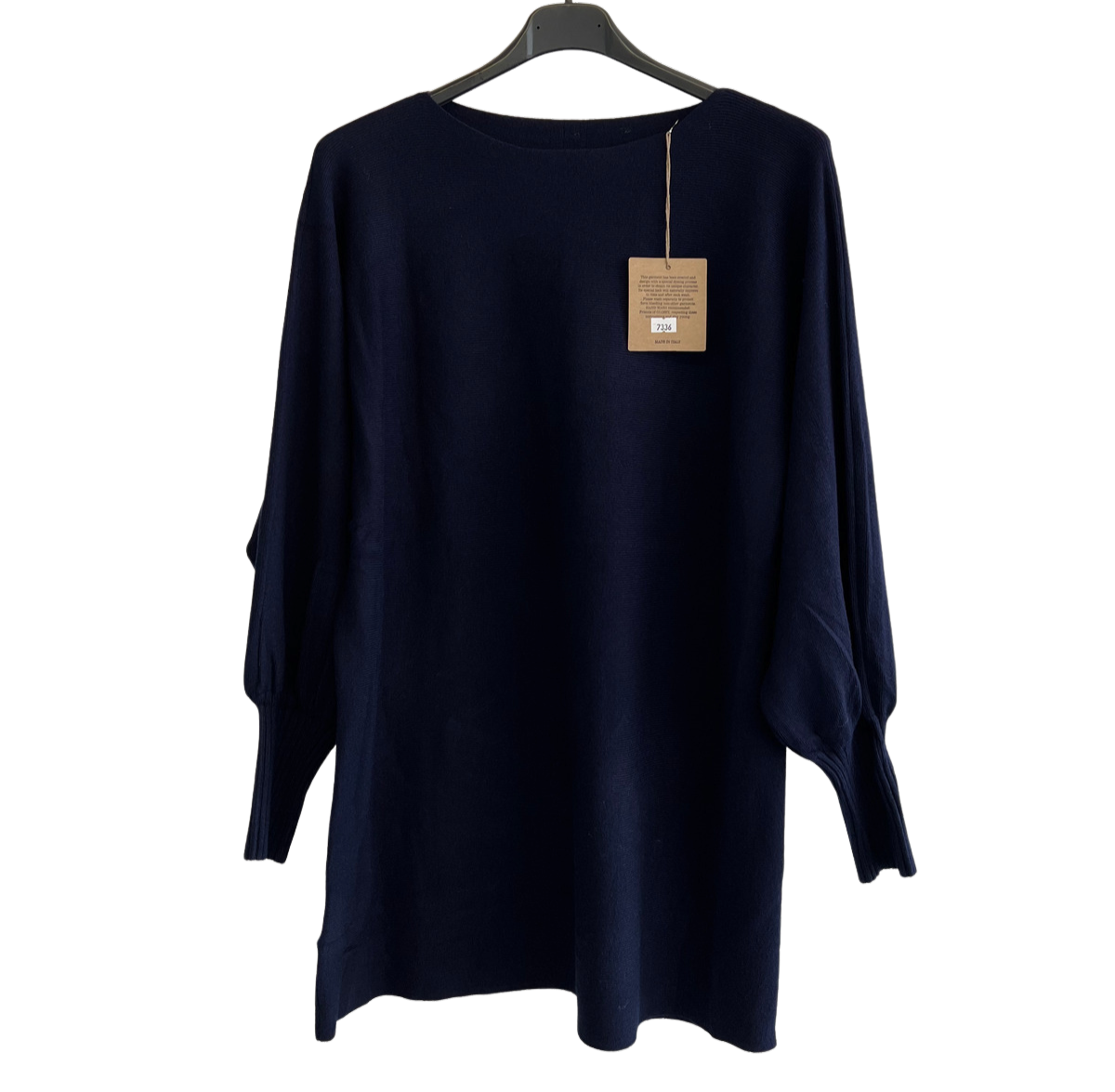 Button Back Soft Knit Cuffed Arm Scoop Neck Jumper In Navy