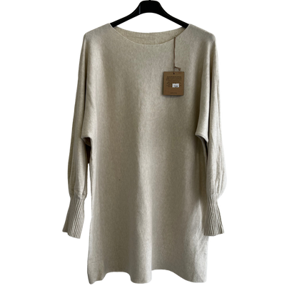 Button Back Soft Knit Cuffed Arm Scoop Neck Jumper In Cream