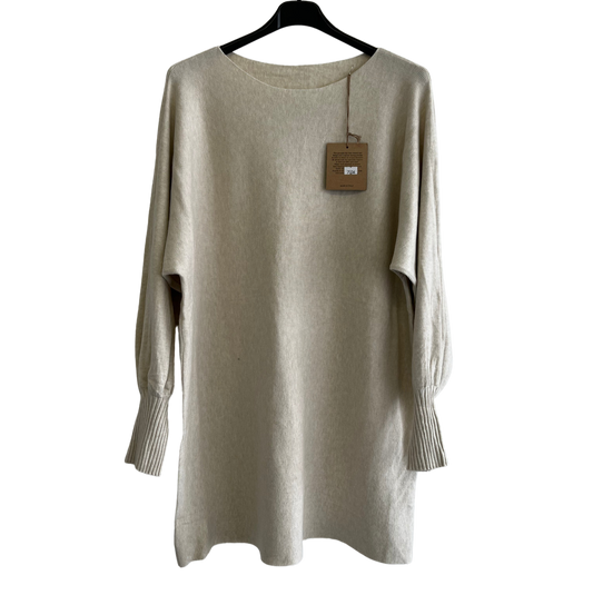 Button Back Soft Knit Cuffed Arm Scoop Neck Jumper In Cream