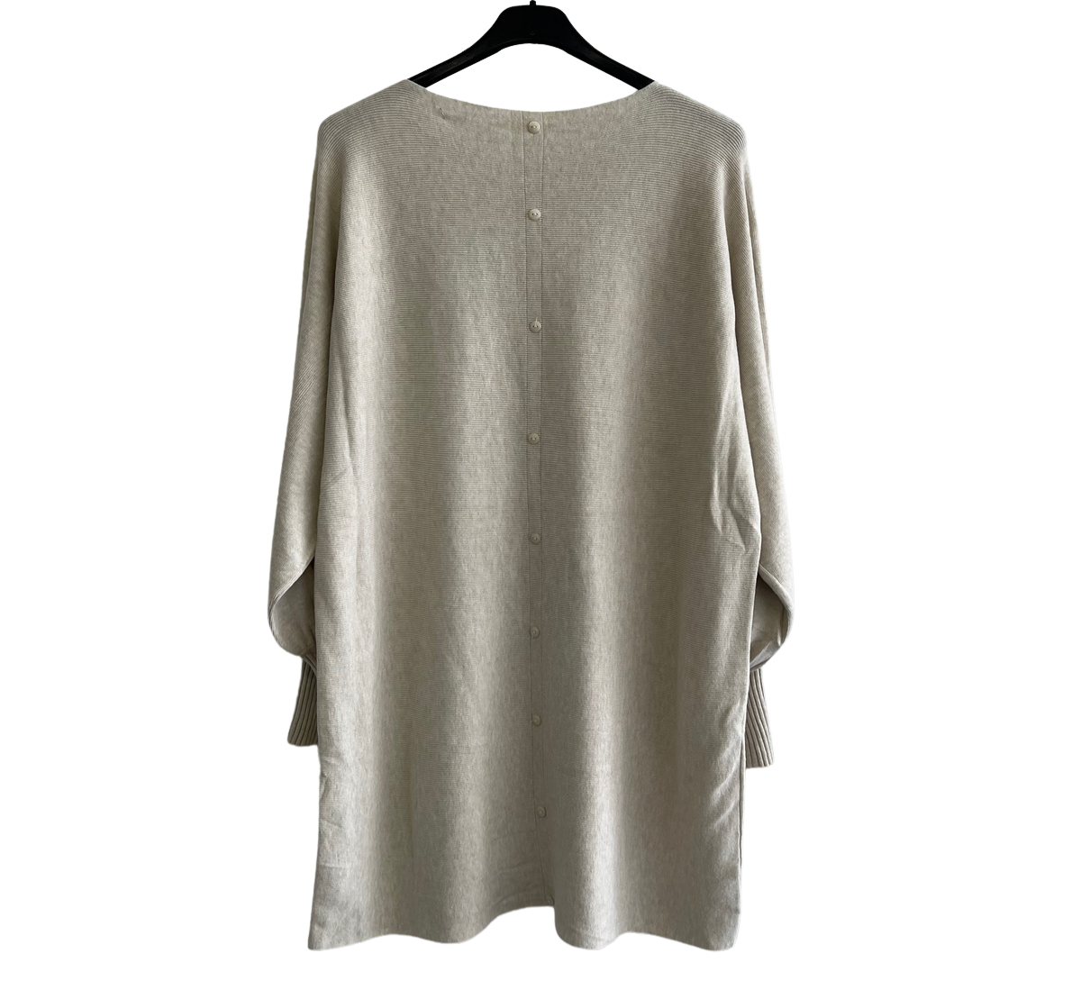 Button Back Soft Knit Cuffed Arm Scoop Neck Jumper In Cream