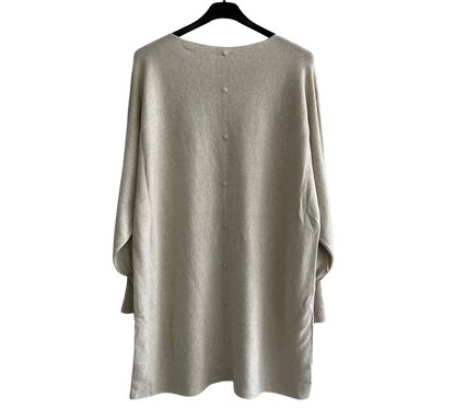 Button Back Soft Knit Cuffed Arm Scoop Neck Jumper In Cream