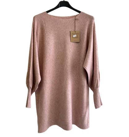 Button Back Soft Knit Cuffed Arm Scoop Neck Jumper In Pink