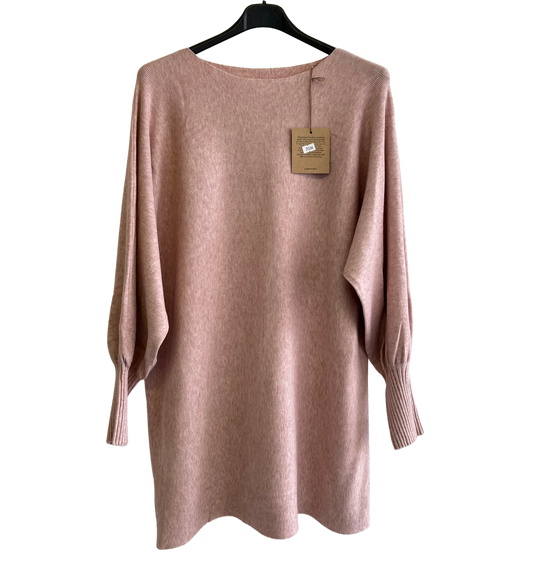 Button Back Soft Knit Cuffed Arm Scoop Neck Jumper In Pink