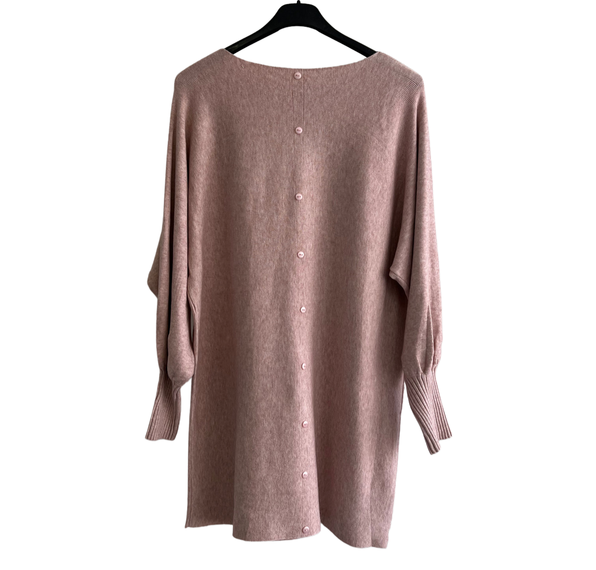 Button Back Soft Knit Cuffed Arm Scoop Neck Jumper In Pink