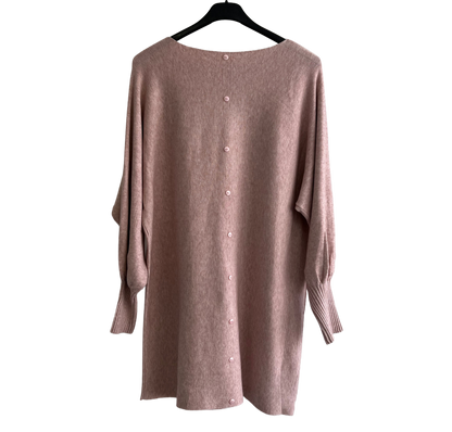 Button Back Soft Knit Cuffed Arm Scoop Neck Jumper In Pink