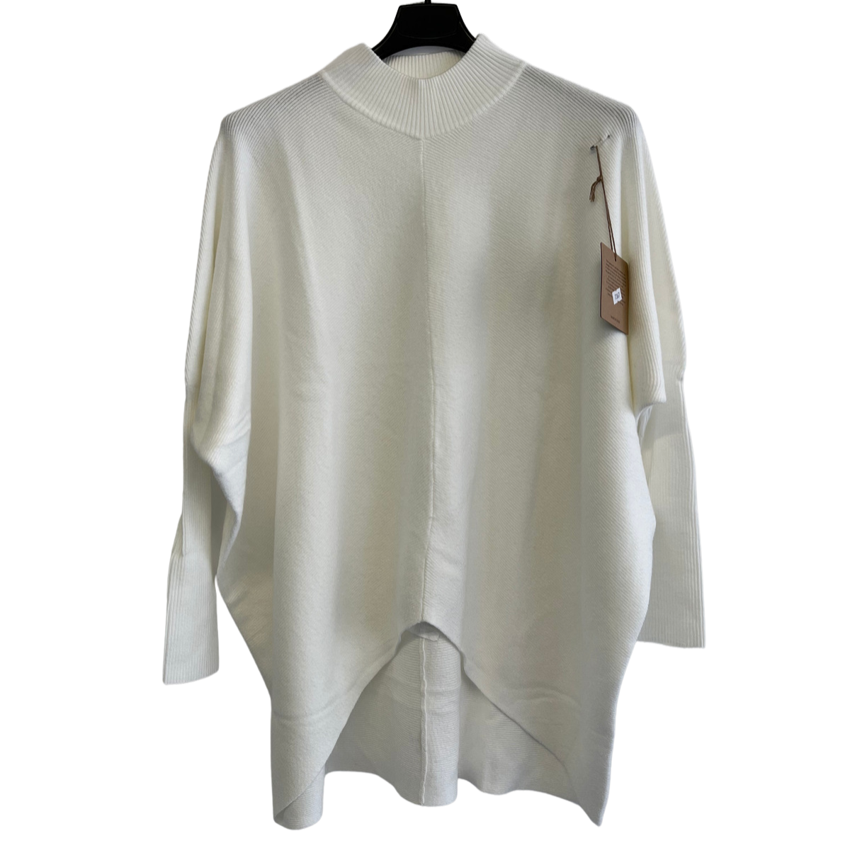 Batwing High Low Hem High Neck Jumper In White