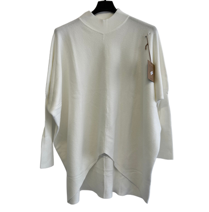 Batwing High Low Hem High Neck Jumper In White