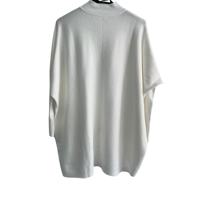 Batwing High Low Hem High Neck Jumper In White